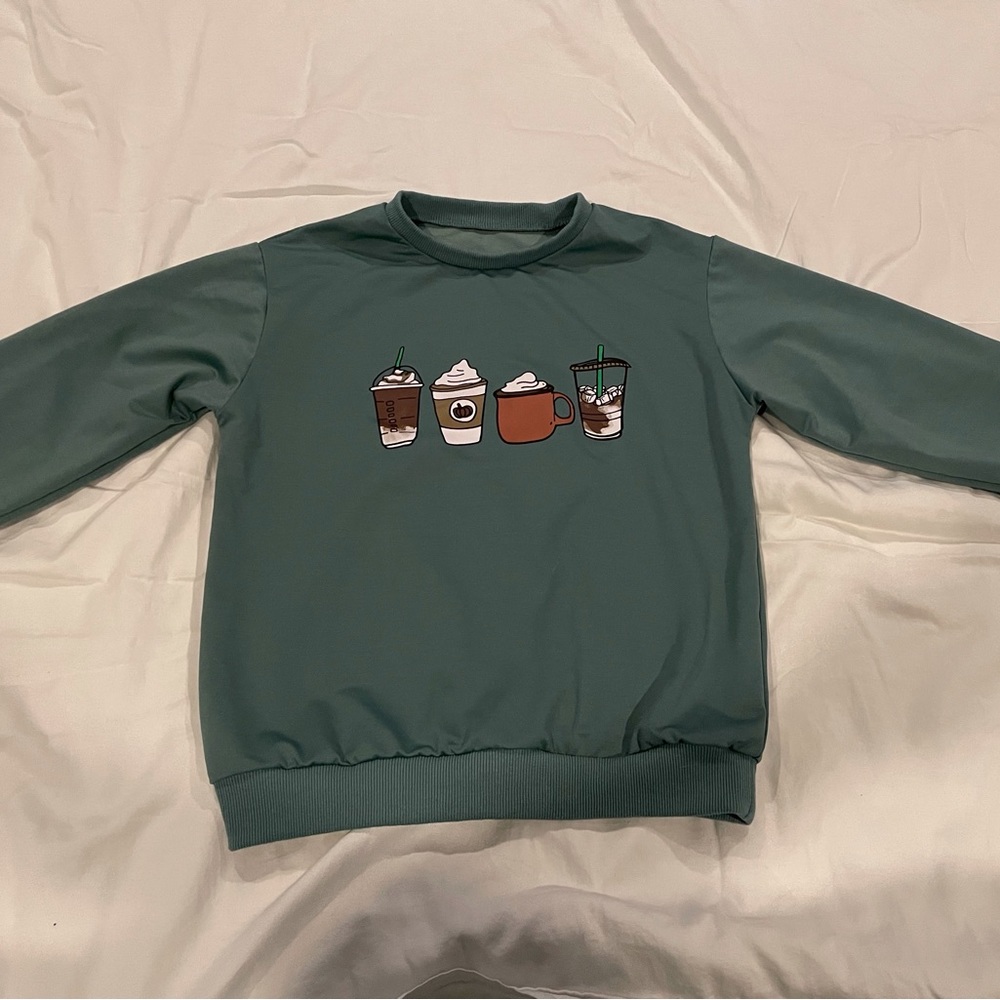 Crewneck sweatshirt with coffee pictures